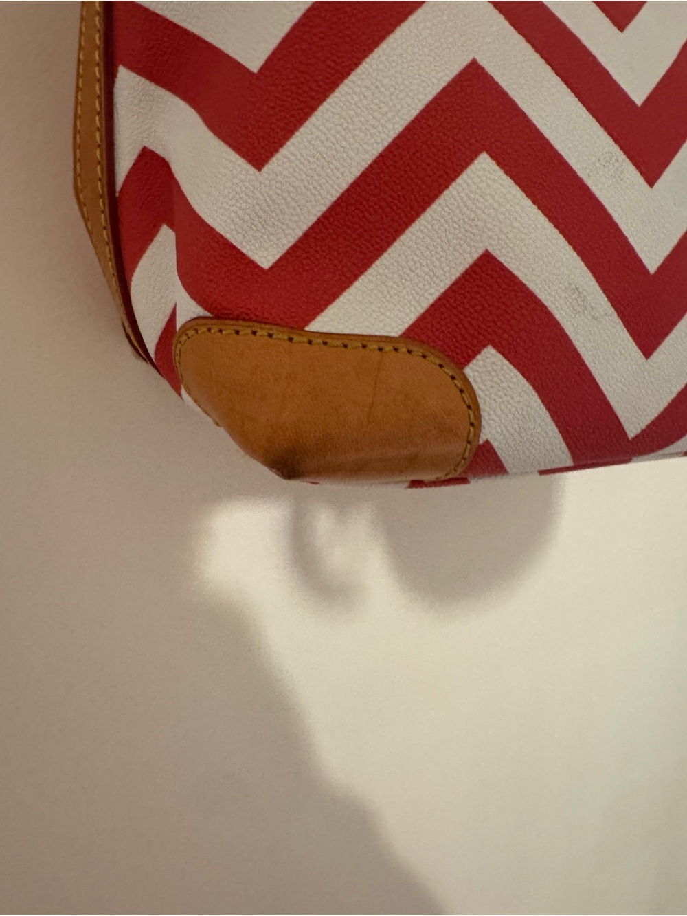Dooney & Bourke Red and White Chevron Satchel with Tan Trim - Picture 7 of 10